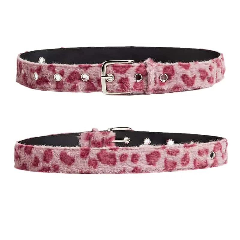 Ceinture Peluche Rose Femme — Tendance Y2K Accessoire Jeans Boucle Ardillon PU