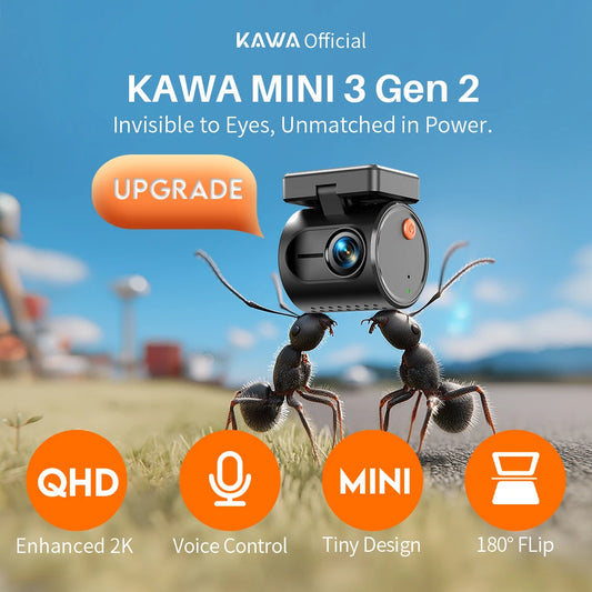 MINI3 Gen2 KAWA Car Dash Cam Auto Video Recorder, 2K WiFi and APP/Voice Control, Night Vision 2025 New Upgrade Dashcam