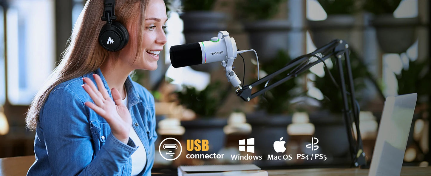 MAONO PD200X – Microphone dynamique XLR/USB avec bouton de gain et Tap-to-Mute pour gaming et streaming