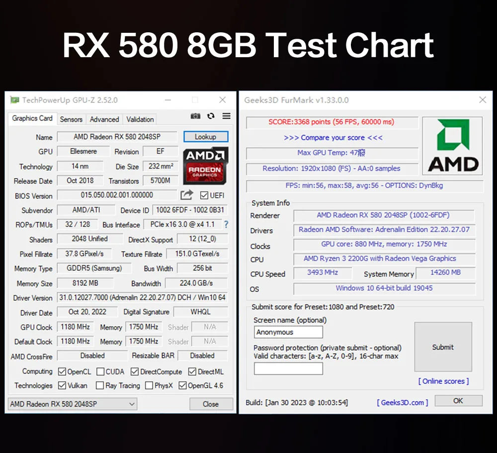 MLLSE AMD RX 580 8GB 2048SP carte graphique De jeu GDDR5 256Bit PCI-E 3.0 × 16 8Pin Radeon GPU Rx 580 carte vidéo Placa De vidéo