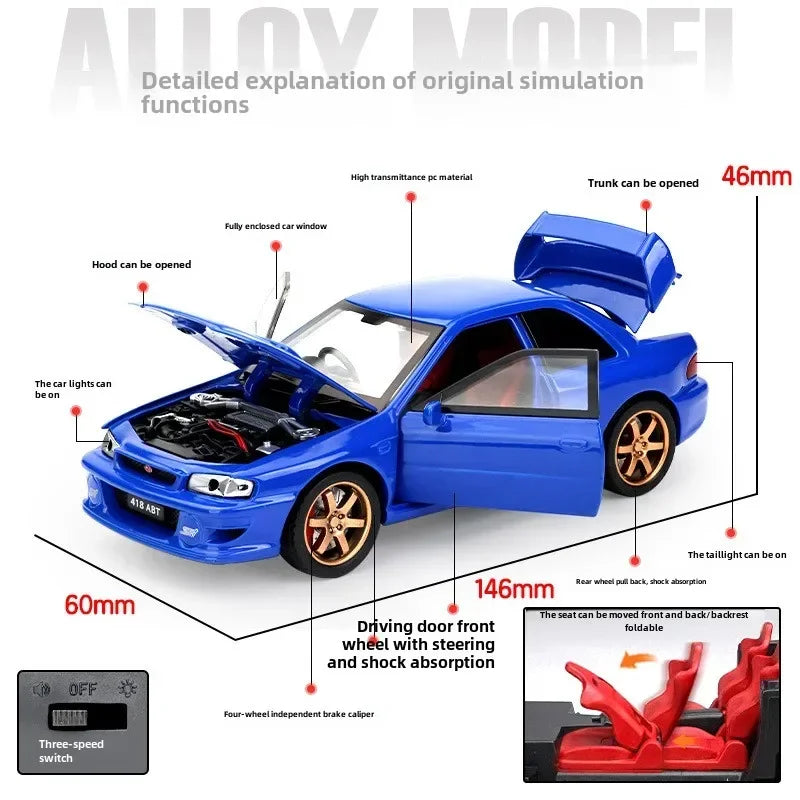 Simulation 1:32 Subaru Impreza WRX 22B STI Modified Diecast Alloy Metal Car Model Miniature Car for Kids Boys Birthday Gift