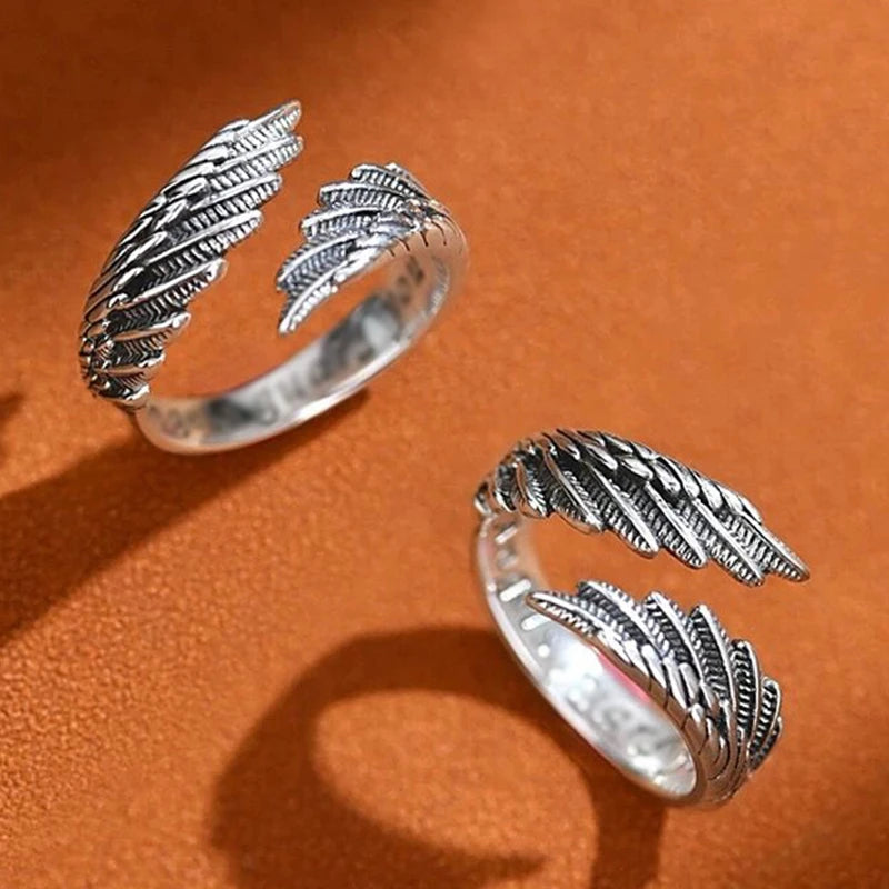 Bagues Vintage Aile Chauve-Souris Hip Hop — 2 Pièces Réglables Argent Fête