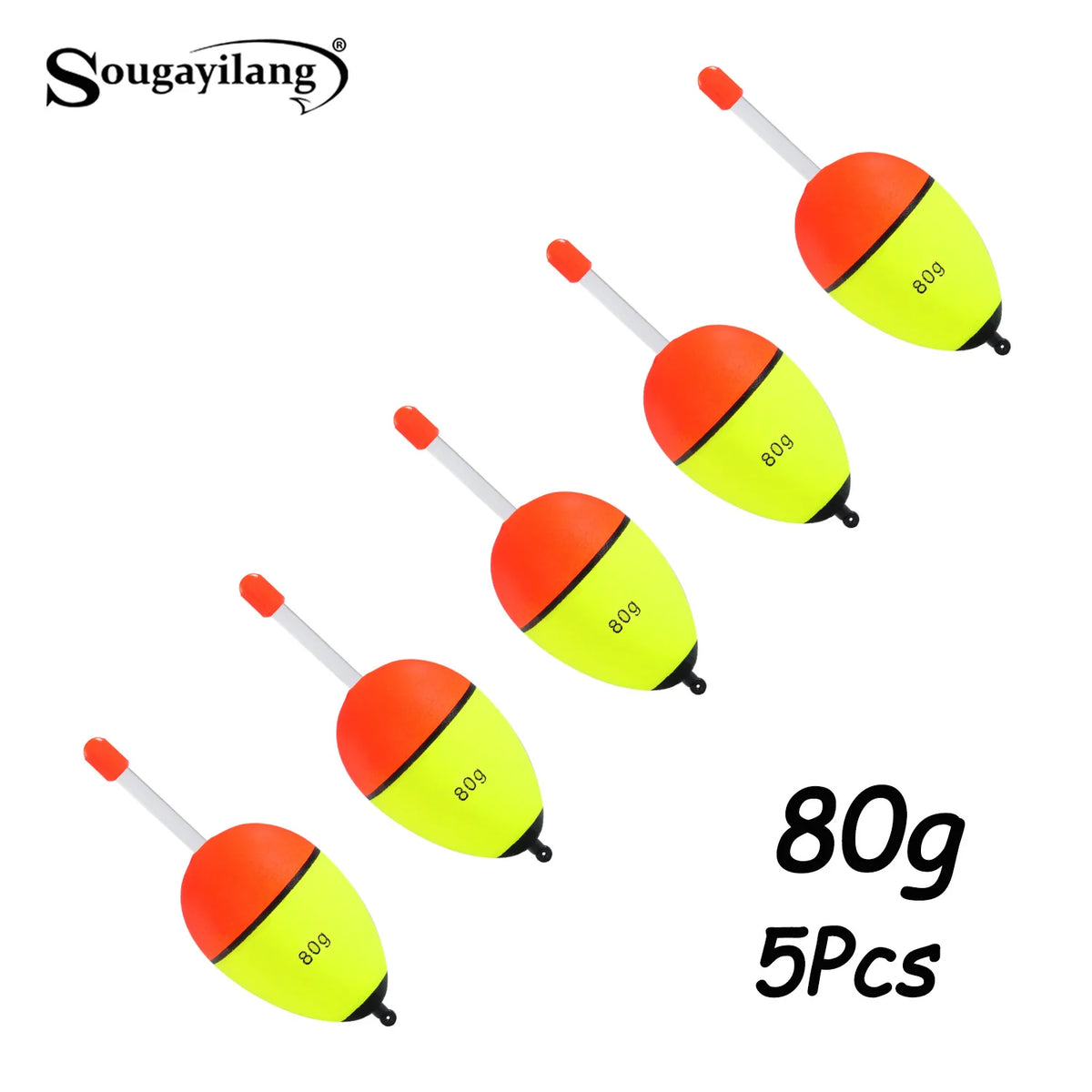 Sougayilang 5 pièces bouée de pêche veilleuse avec haute visibilité EVA Double ruban grande boule de ventre pour la pêche de nuit et longue portée