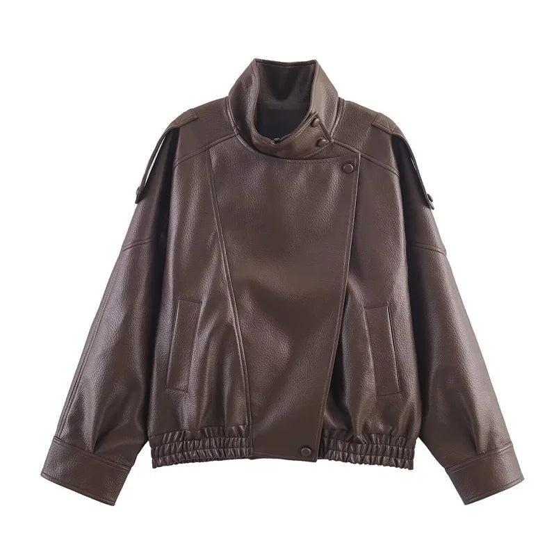 Veste femme automne 2025 nouveau noir à manches longues galets Faux cuir veste moto Style personnalité mode