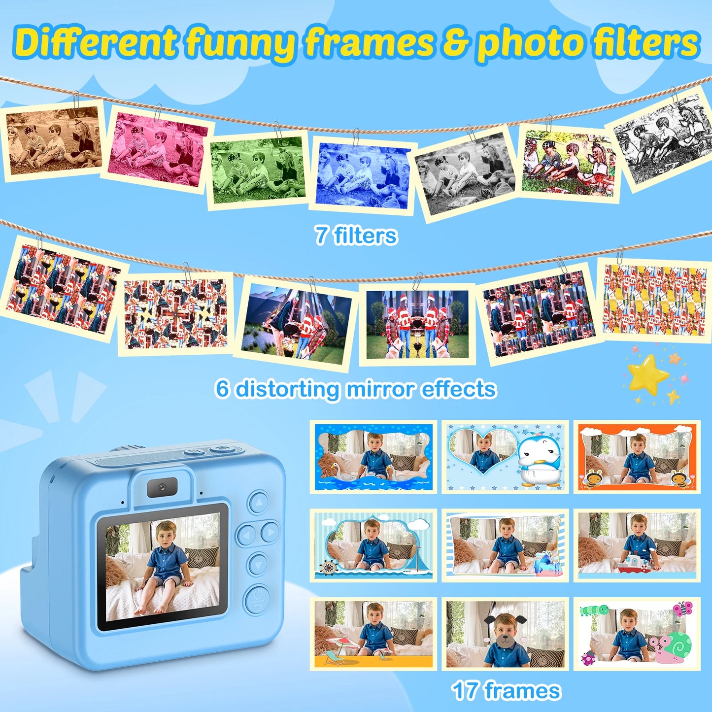 Nouvelle caméra pour enfants abeille caméra instantanée 1080P HD double objectif Selfie appareil photo numérique impression pour filles garçons cadeaux d'anniversaire de noël jouets
