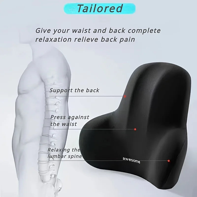 Memory Foam Seat Cushion Set, 2-in-1 Lumbar and Seat Pillow for Office/Car, Grey and Black, Holiday Gift for Back Pain Relief, 1 Piece
