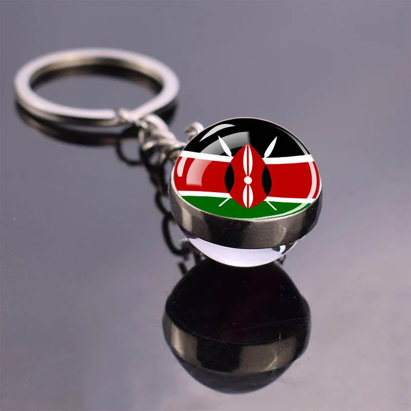 African Flag Keychain, Algeria, Somalia, Tunisia, Morocco, Egypt, National Flag, Double-sided Glass Ball Pendant, Gift