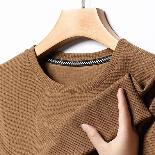 T-Shirt Gaufré Col Rond Homme — Nouveau Manches Courtes Été