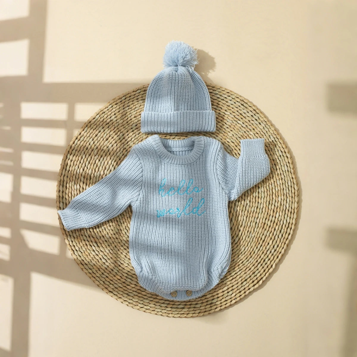Ylsteed Hello World – pelele de punto para recién nacido, con gorro de pompón a juego, jersey para bebé niño y niña, conjuntos para sesión de fotos