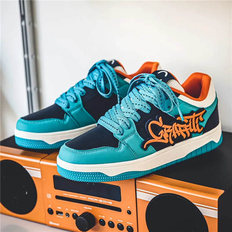 Baskets Skateboard Homme Bleu — Streetwear Hip-Hop Plateforme