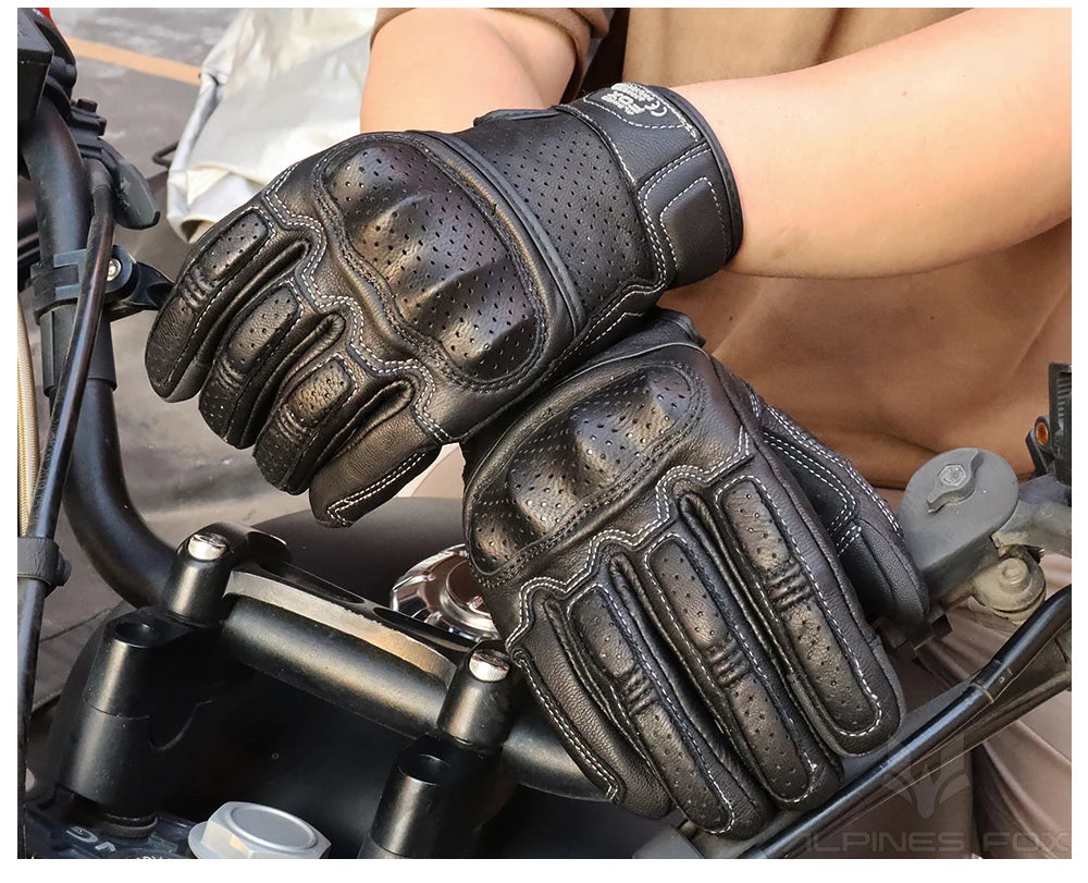 Gants moto en cuir marron vintage pour homme — certification CE, écran tactile, motocross, course