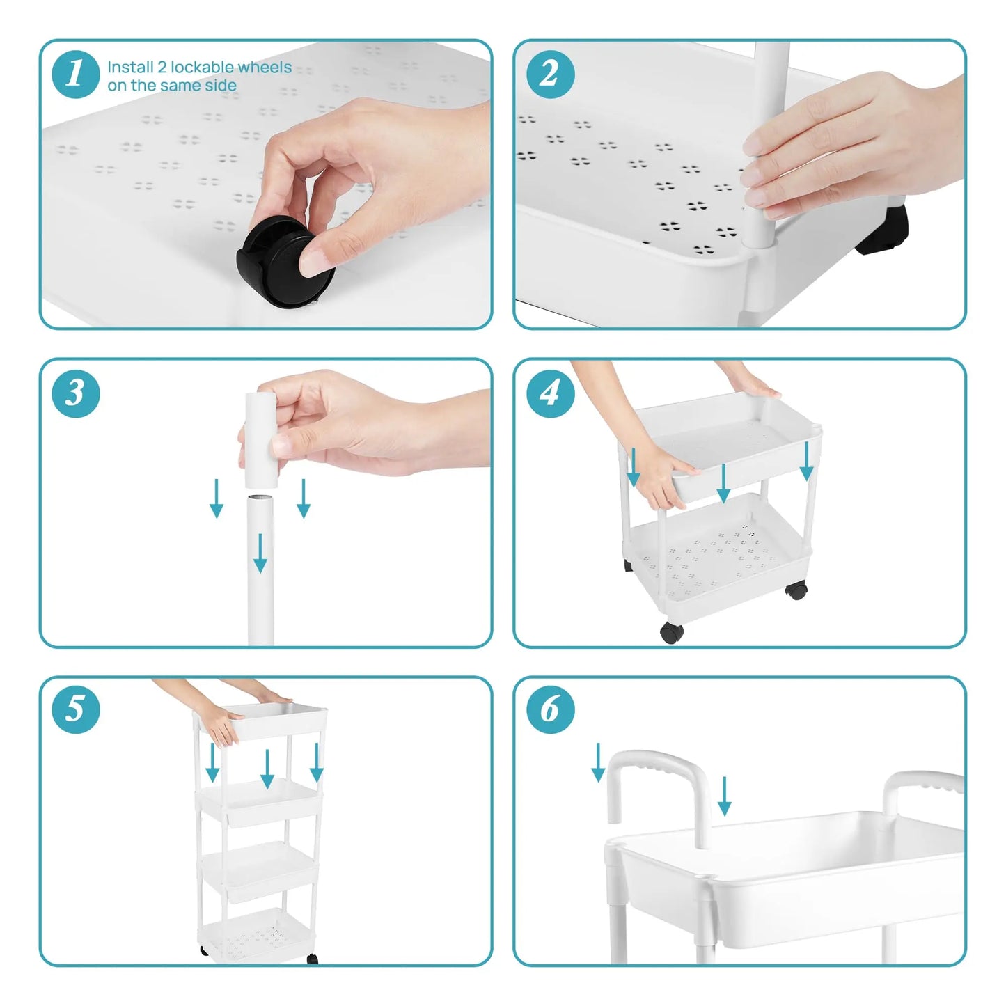 Carro utilitario rodante de plástico con asa, carro de almacenamiento para oficina, sala de estar, cocina, evaluación de almacenamiento móvil con rueda