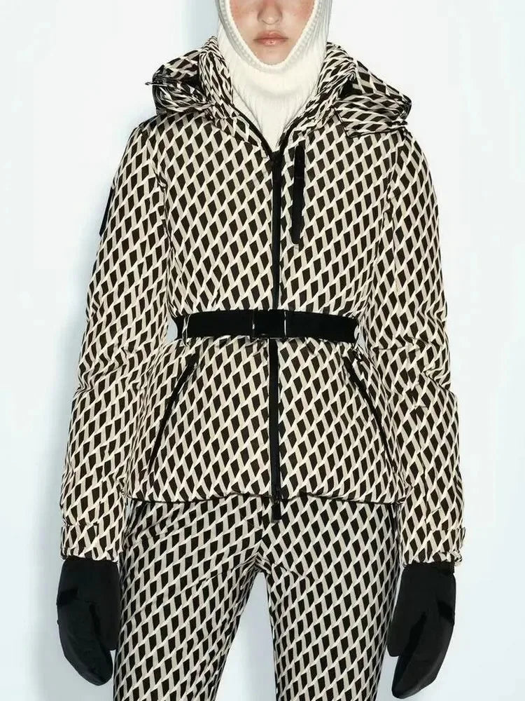 Abrigos y parkas deportivos acolchados con capucha para mujer, de cintura alta, con cinturón, elegantes, gruesos y cálidos, con bolsillos, chaquetas de esquí cortavientos, invierno