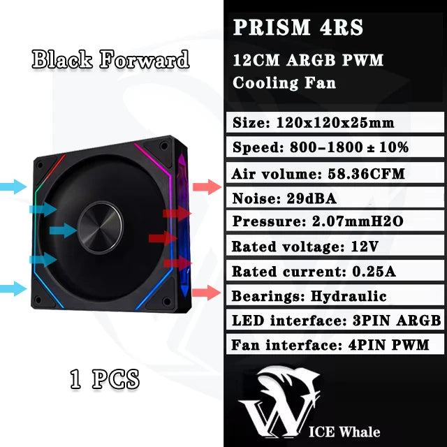 ICE baleine prisme 4RS ARGB PC boîtier ventilateur 120mm Infinity miroir conception carte mère éclairage synchronisation 4PIN PWM CPU refroidisseur ventilateur