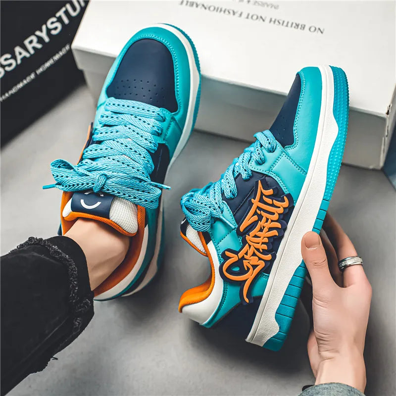 Baskets Skateboard Homme Bleu — Streetwear Hip-Hop Plateforme