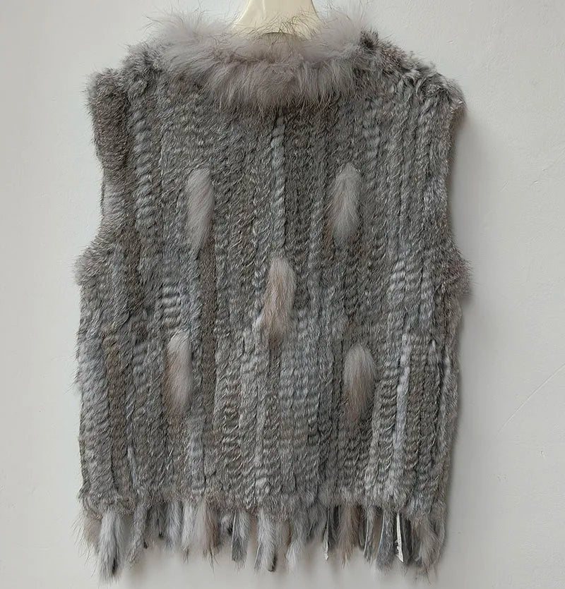 2025 automne tricoté réel lapin fourrure gilet femmes chaud hiver véritable fourrure Gilets femme casual véritable fourrure gilet