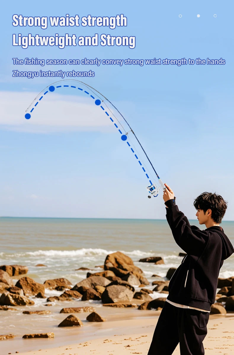 DEUKIO – Mini canne à pêche combinée avec canne à pêche télescopique courte et moulinet Spinning, ensemble de poteaux de voyage pour enfants débutants