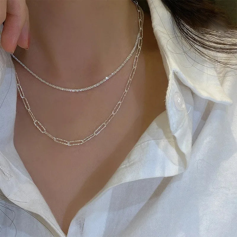 Collier scintillant Simple pour femmes, couleur argent, chaîne de clavicule, ras du cou, coréen, bijoux cadeau de fête de mariage