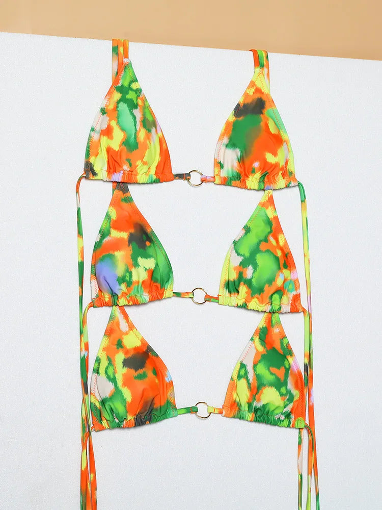 Sexy Triangle chaînes Bikini ensembles Micro tongs maillot de bain femmes maillot de bain Biquini pansements de plage maillot de bain imprimé string Bikini
