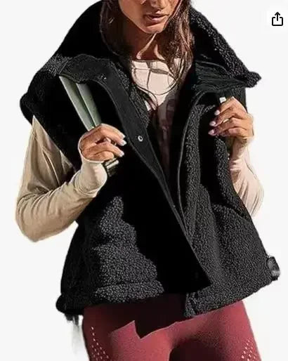 Gilet polaire pelucheux pour femme, surdimensionné, sans manches, Sherpa, chaud, boutonné, vêtements d'extérieur avec poches