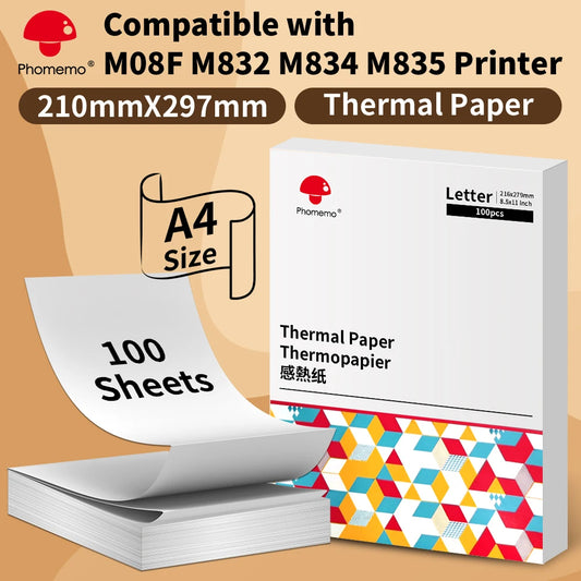 Papier thermique A4 pour imprimante portable — séchage rapide, continu, 2 rouleaux