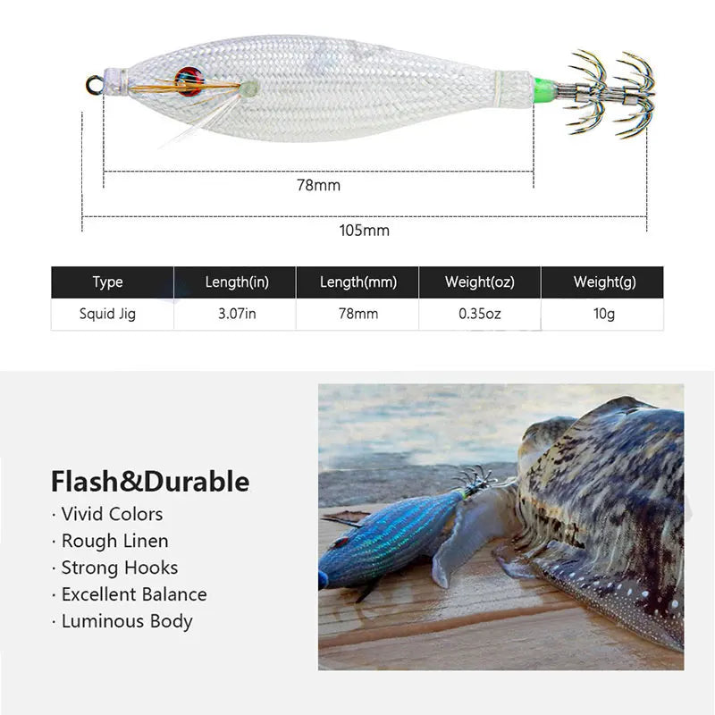 Accessoires de pêche 78Mm 10G, gabarit de calmar flottant, leurre de pêche au gabarits, crochet de calmar artificiel en plastique pour outils de pêche en bateau de mer