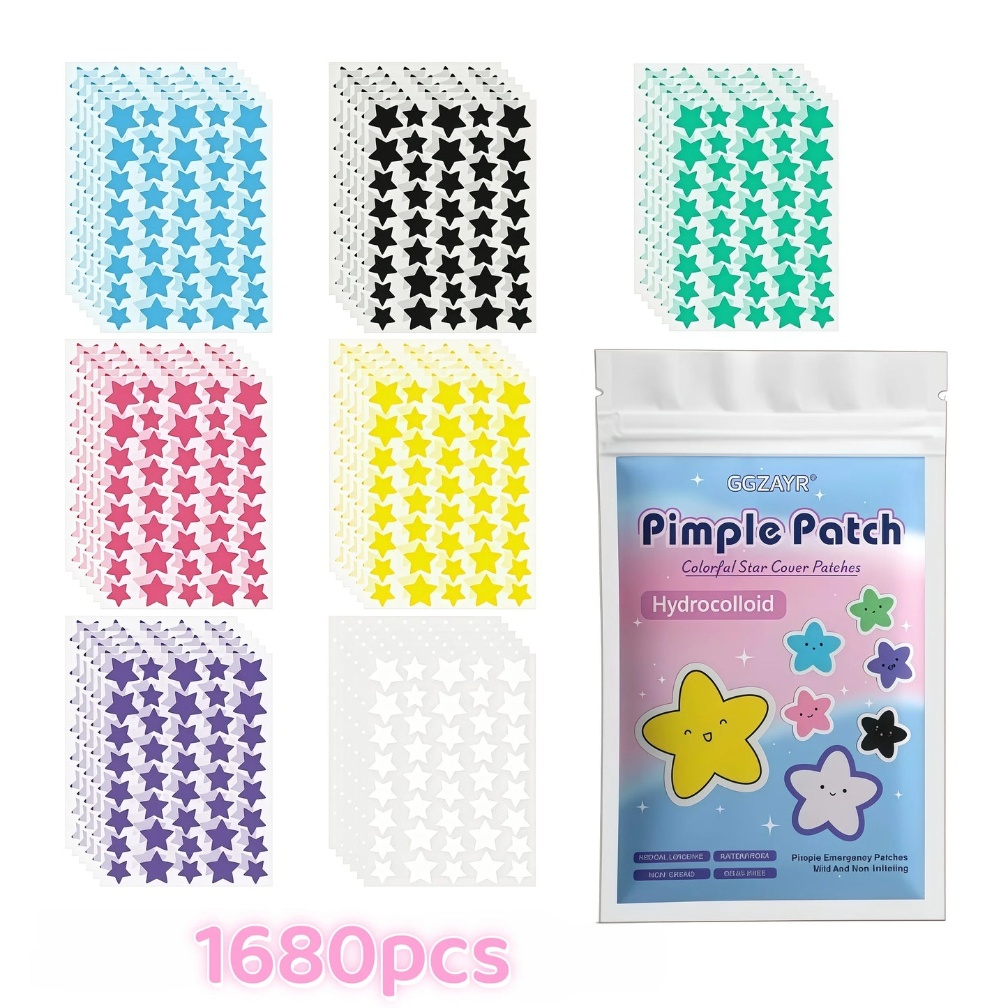 Patchs Boutons Étoiles 7 Couleurs — Points Hydrocolloïdes Invisibles Soin Peau