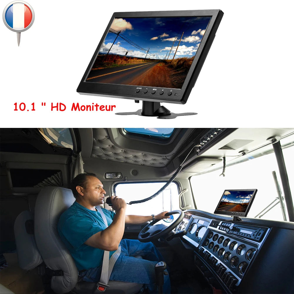Podofo Monitor de coche LCD HD de 10.1" 1024*600, mini TV, monitor LCD de pantalla digital con HDMI/VGA/AV/USB/SD/TV/reproductor de DVD para vigilancia