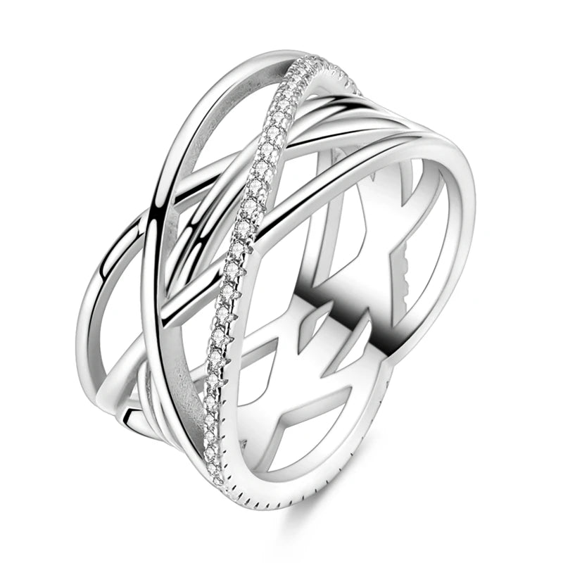 925 Sterling Silver Rings, Intertwined Line, Zircon Geometric Coiled Rings, Romantic Engagement, Wedding, Valentine's Day, Fine Jewelry, Gift