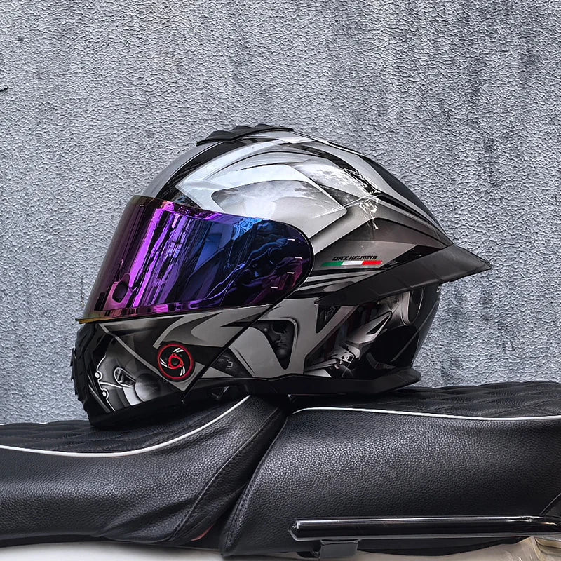 Casque de moto intégral ORZ-B08A, motif Mecha brillant, casque de course, casque de sécurité certifié DOT de Style italien avec Vi teinté