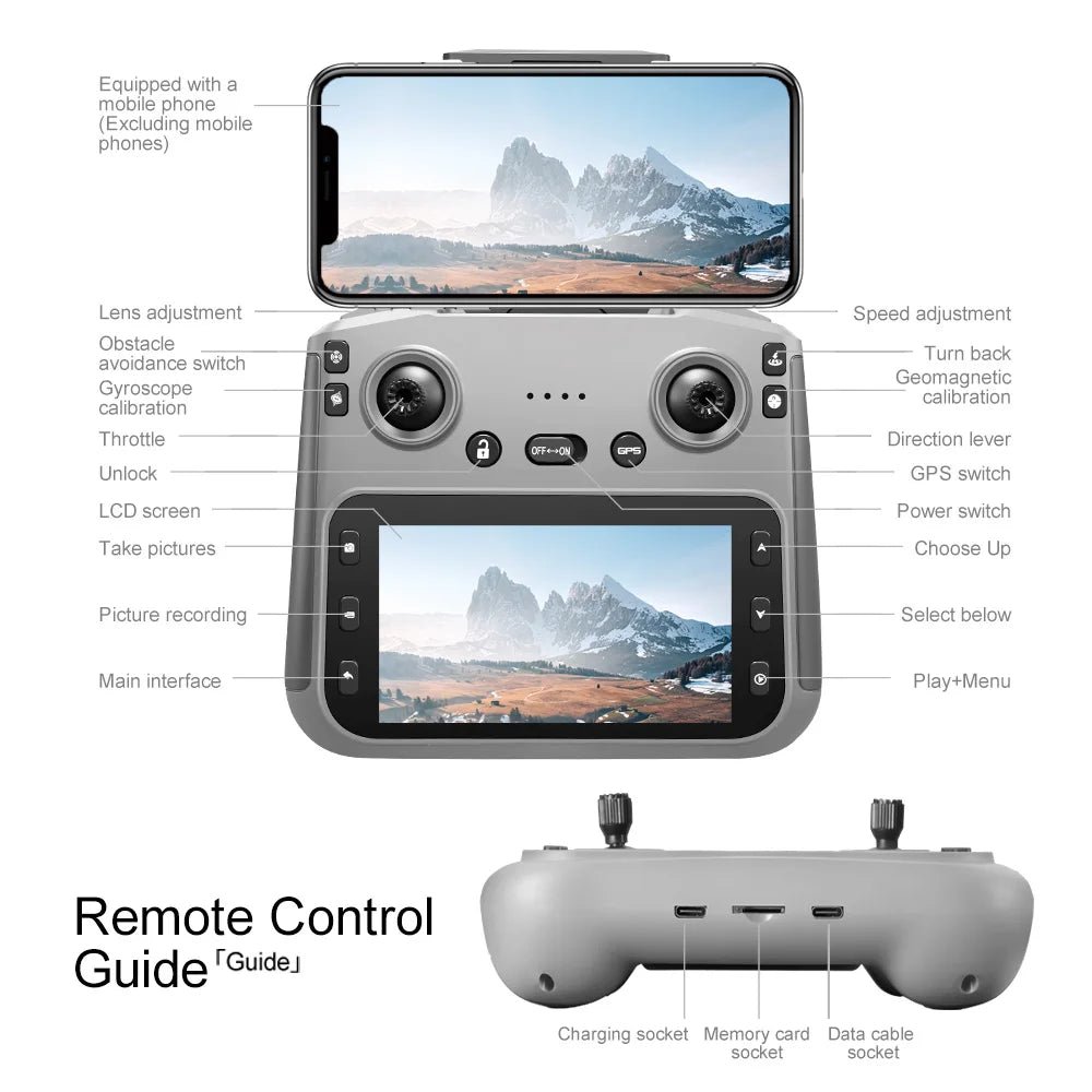 Drone GPS Lenovo V198Max 4K Profesional 8K HD Doble Cámara Motor Sin Escobillas 5G WIFI FPV RC Cuadricóptero Helicóptero con Pantalla Juguete