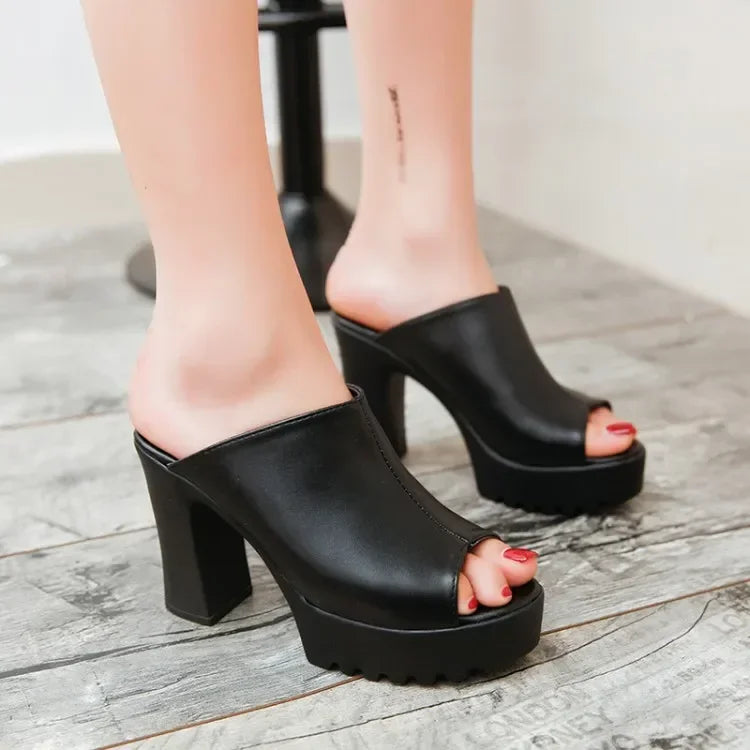 Zapatos Mules de Tacón Alto y Grueso para Mujer, Sandalias Casuales de Plataforma Abierta, de Ocio, con Boca de Pescado, 10cm, Verano