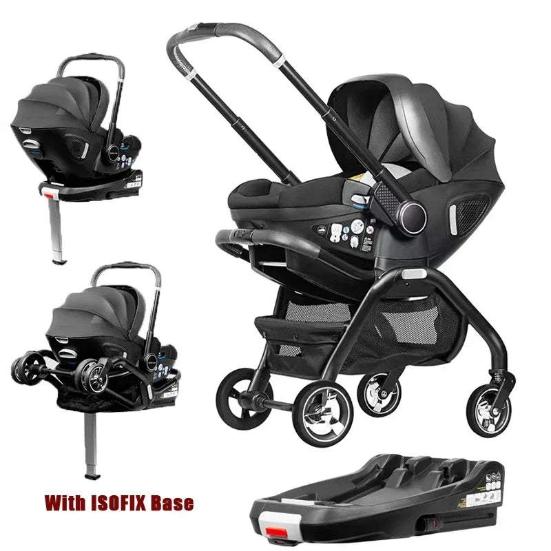 4-in-1 Baby Stroller, Child Car Seat with ISOFIX Base, Portable and Lightweight Luxury Stroller for Newborns