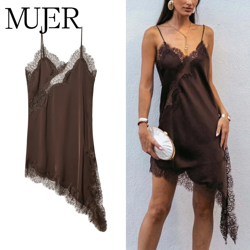 WOMEN Lace Slip Mini Dress Women Satin Backless Summer Dress Female Asymmetrical Party Women Sexy Beach Dresses for Women