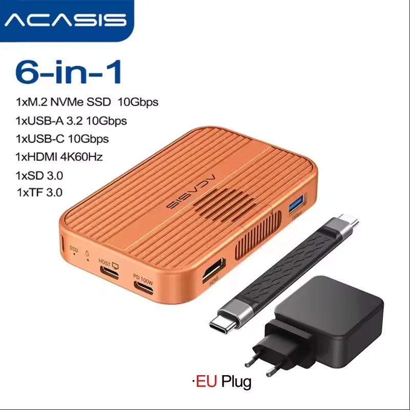 Boîtier SSD NVMe M.2 magnétique Acasis 10 Gbit/s et station d'accueil USB-C TF/SD 3.0 4K 60 Hz pour iPhone 17/17 Pro/iPhone 16/16 Pro
