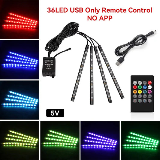 Bande lumineuse LED pour intérieur de voiture, Kit de rétro-éclairage 5V USB, lampe néon d'ambiance décorative pour voiture, accessoires de véhicule, nouveau