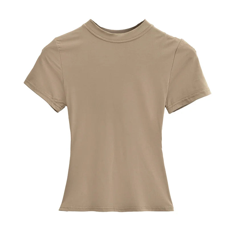 Camiseta de manga corta para mujer, casual, de alta calidad, sexy, ajustada, a la moda, de color liso, ropa y2k, 2024