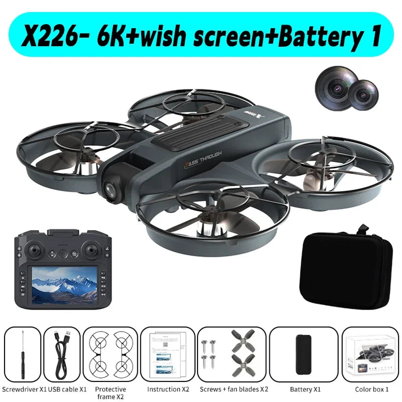 Mini dron profesional 4K Lenovo X226/X226VR, helicóptero teledirigido, avión RC, dron con pantalla, cuadricóptero, juguete de regalo para niños