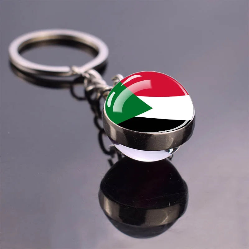 African Flag Keychain, Algeria, Somalia, Tunisia, Morocco, Egypt, National Flag, Double-sided Glass Ball Pendant, Gift