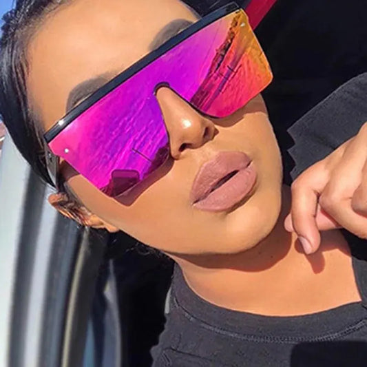 Nouvelles lunettes de soleil une pièce à grande monture, lunettes de soleil à monture carrée à la mode européenne et américaine pour femmes, lunettes colorées