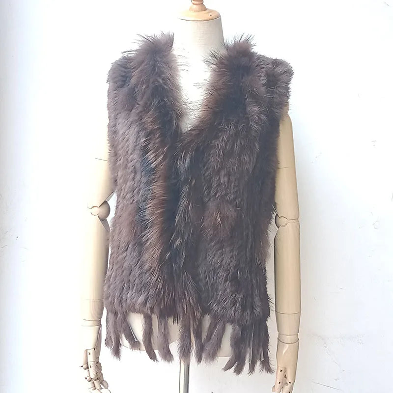 2025 automne tricoté réel lapin fourrure gilet femmes chaud hiver véritable fourrure Gilets femme casual véritable fourrure gilet