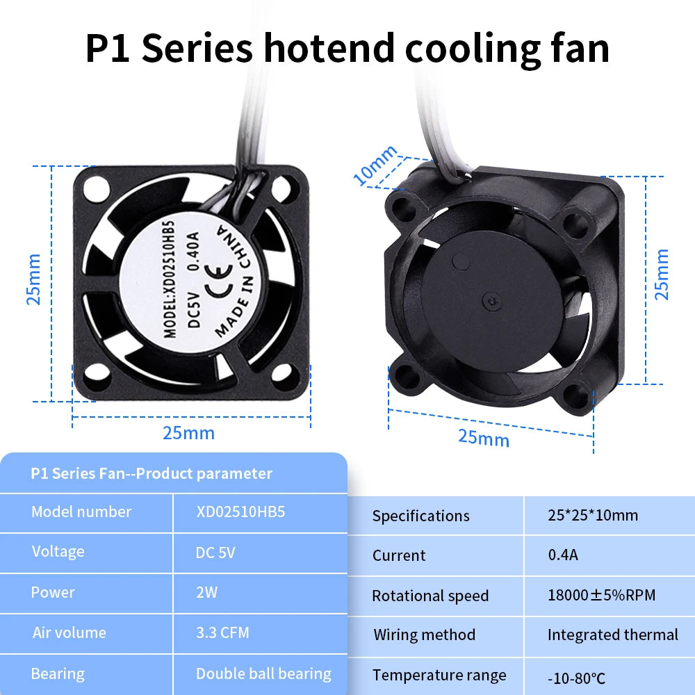 2510 ventilateur pour Bambu Lab X1/P1 A1 ventilateur de refroidissement Hotend avec câble ventilateur de refroidissement rapide pour Bambu X1C P1S P1P A1 A1 Mini imprimante 3D