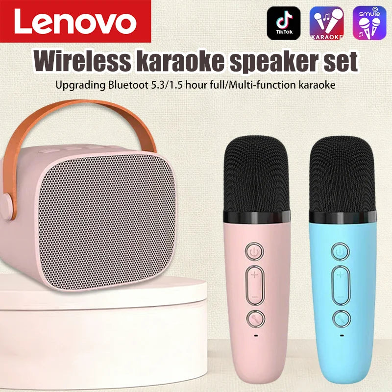 Altavoz Bluetooth inalámbrico Lenovo K1 con 2 micrófonos, máquina de karaoke con luz respiratoria para cantar en familia, regalos para niños