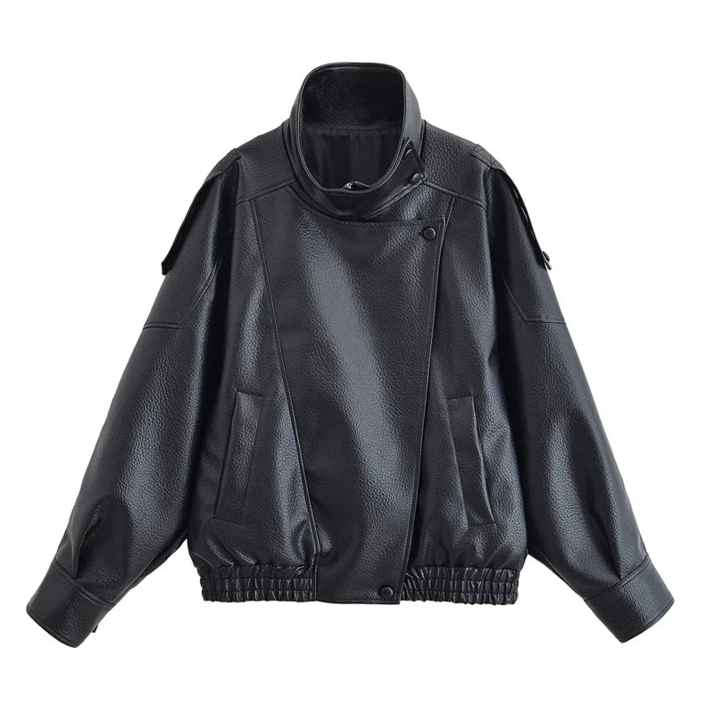 Veste femme automne 2025 nouveau noir à manches longues galets Faux cuir veste moto Style personnalité mode