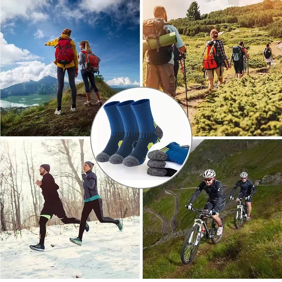 3 paires de chaussettes atétiques pour hommes, chaussettes de sport respirantes, de course en plein air, de Compression, longues, noires, blanches, bleues, extensibles