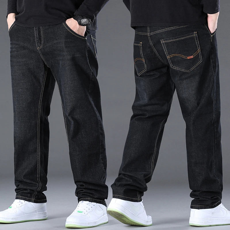 Men's Plus Size Jeans 50 High Elasticity Denim Fabric Plus Size Trousers for 45-150 kg Hombre Wide Leg Jeans Men's Trousers