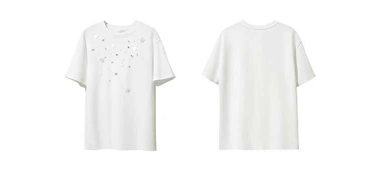 T-shirt femme 2026 — col rond, perle tridimensionnelle, fleur, diamant, tricot, ample