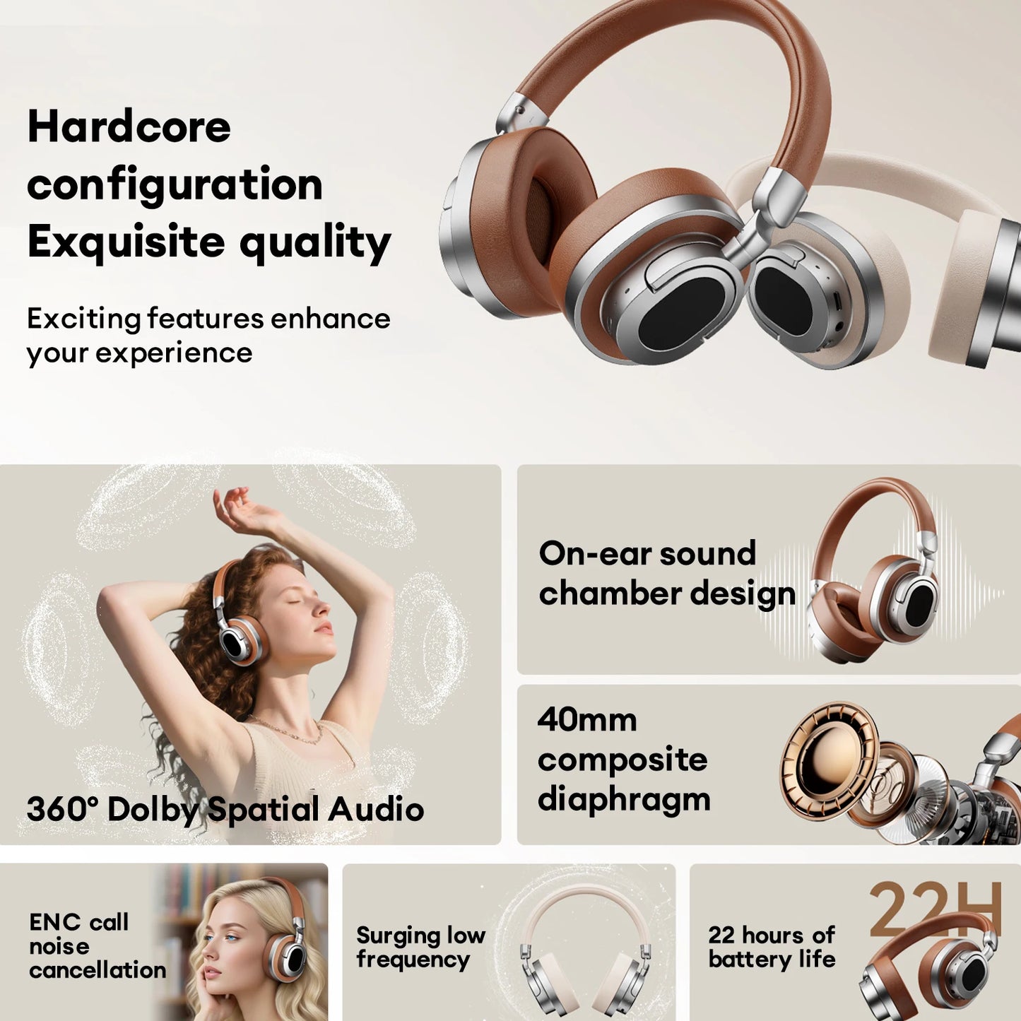 Écouteurs Bluetooth 6.0 sans fil — HD, ENC antibruit, HiFi, ultra faible latence, jeu