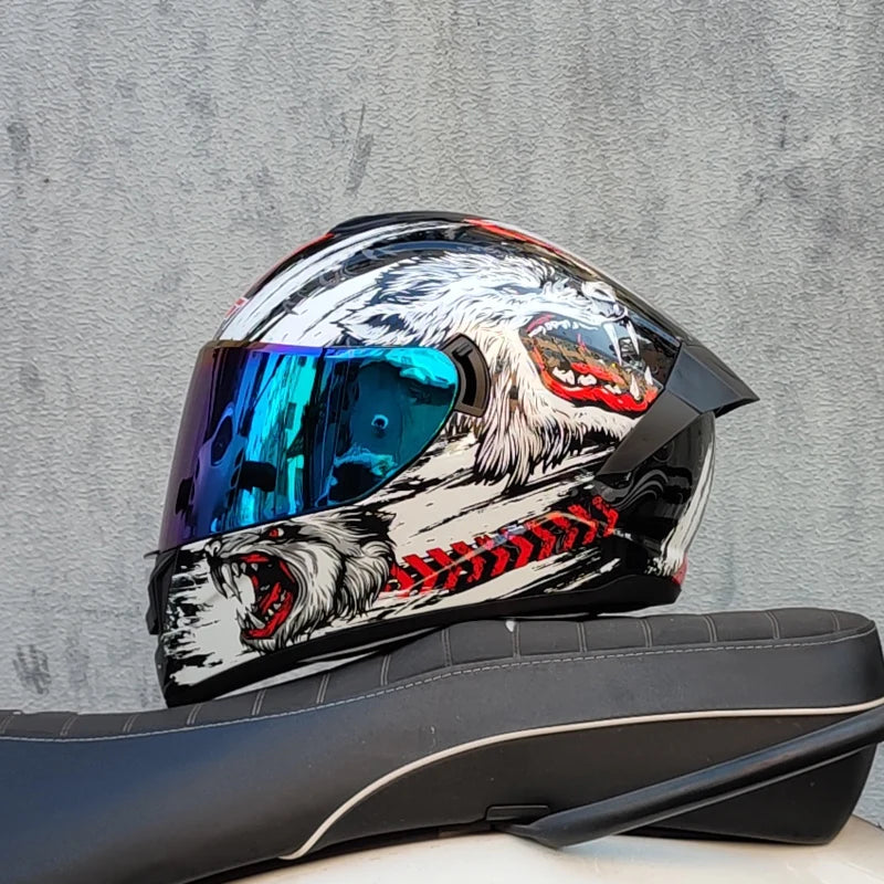 Casques moto pour hommes et femmes — double lentille, locomotive