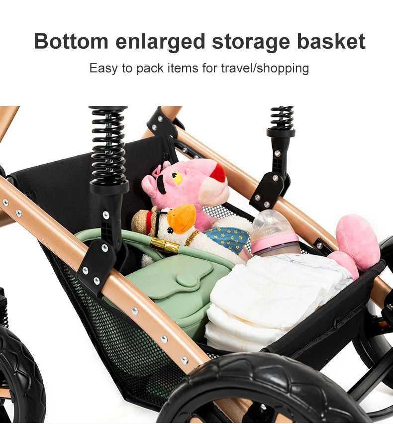 Poussette Bébé Châssis Aviation Roues 360° — Dossier Réglable Coussin Amovible Panier